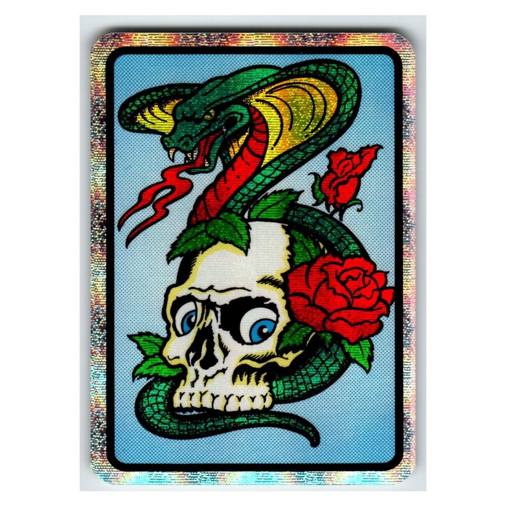 Snake Skull Rose Tattoo Art Holographic Non-Sport Sticker Collectible 1980's
